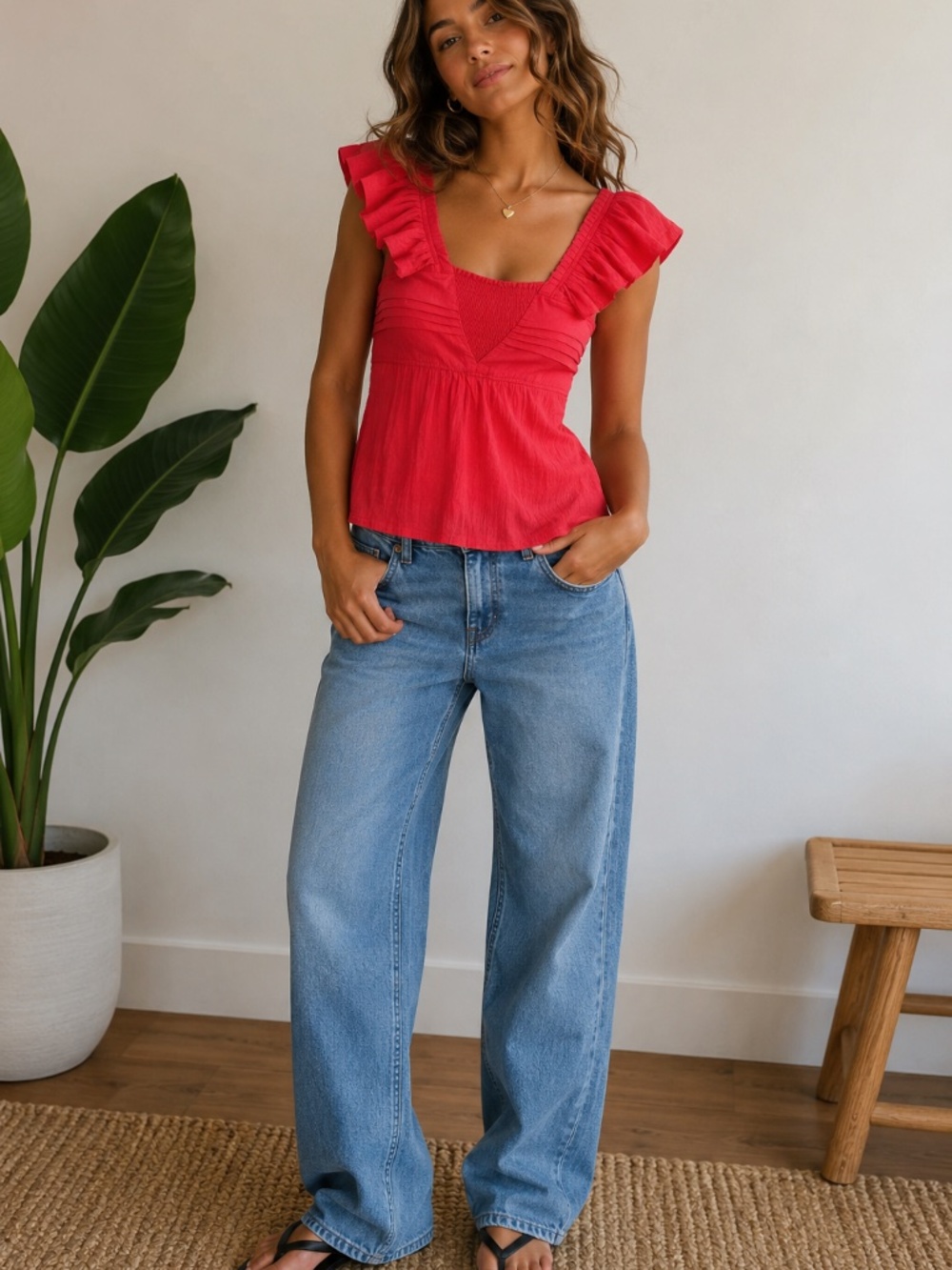 Guess Jeans Red Ruffle Top (small) - Picture 6 of 6